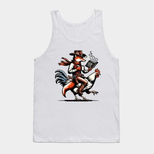 Cowboy Fox Drinking Coffee and Reading A Book Tank Top